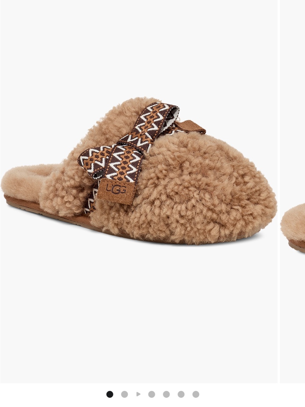 UGG Women's Chestnut Faux-Shearling Slide with Patterned Strap